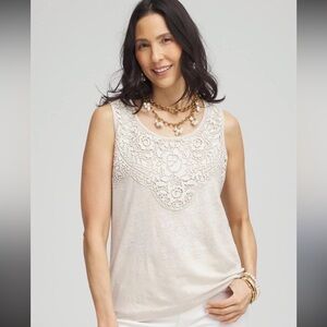 LOGO by Lori Goldstein Cream Lace Sleeveless Blouse